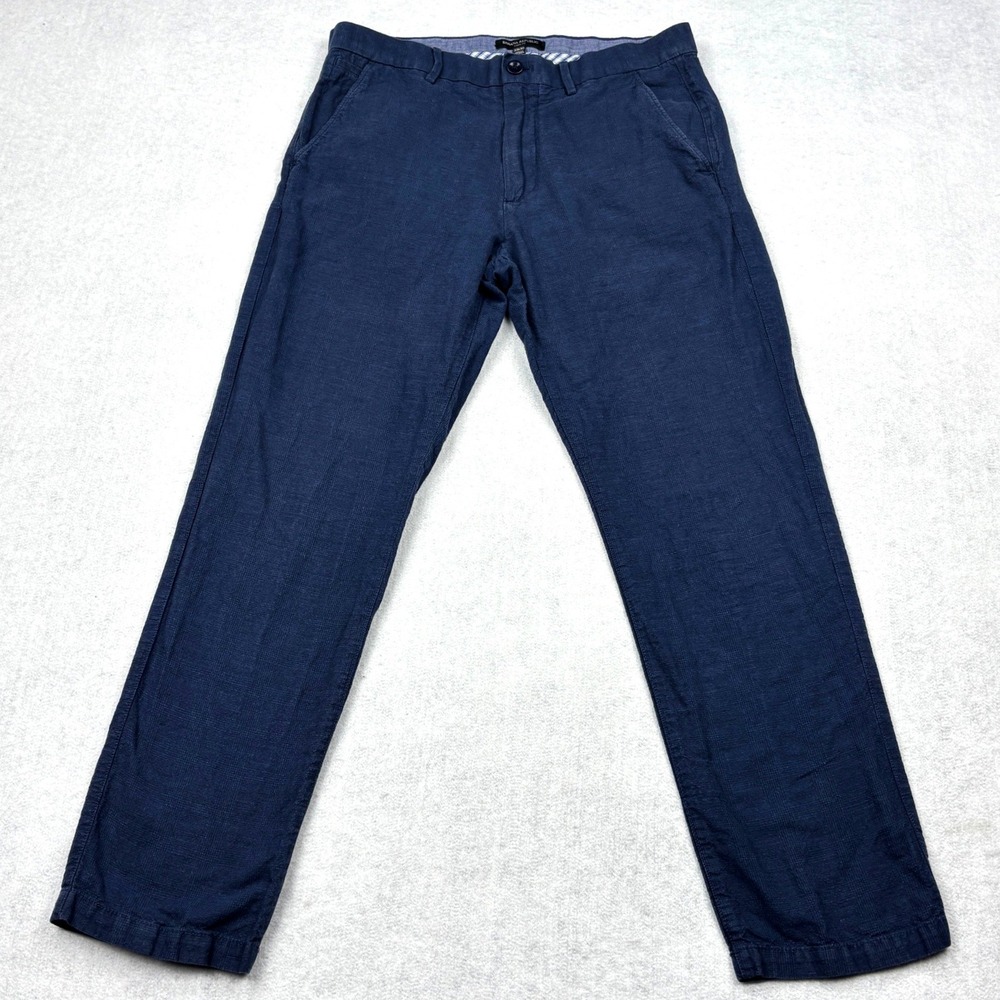 Banana Republic Aiden Mens 33x30 Navy Blue Linen Cotton Chino Pants 184661